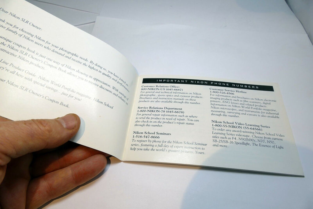 Nikon SLR Owners Coupon Book booklet sales 1998 sale F4s F5 FM2n