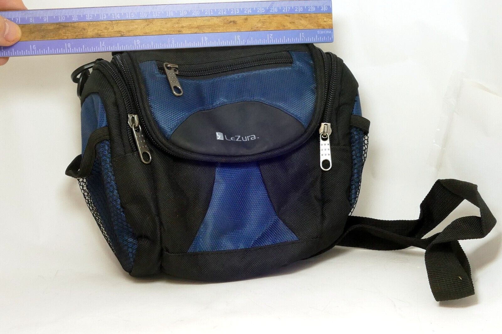 LeZura Camera Messenger Case Black /  Blue with shoulder strap