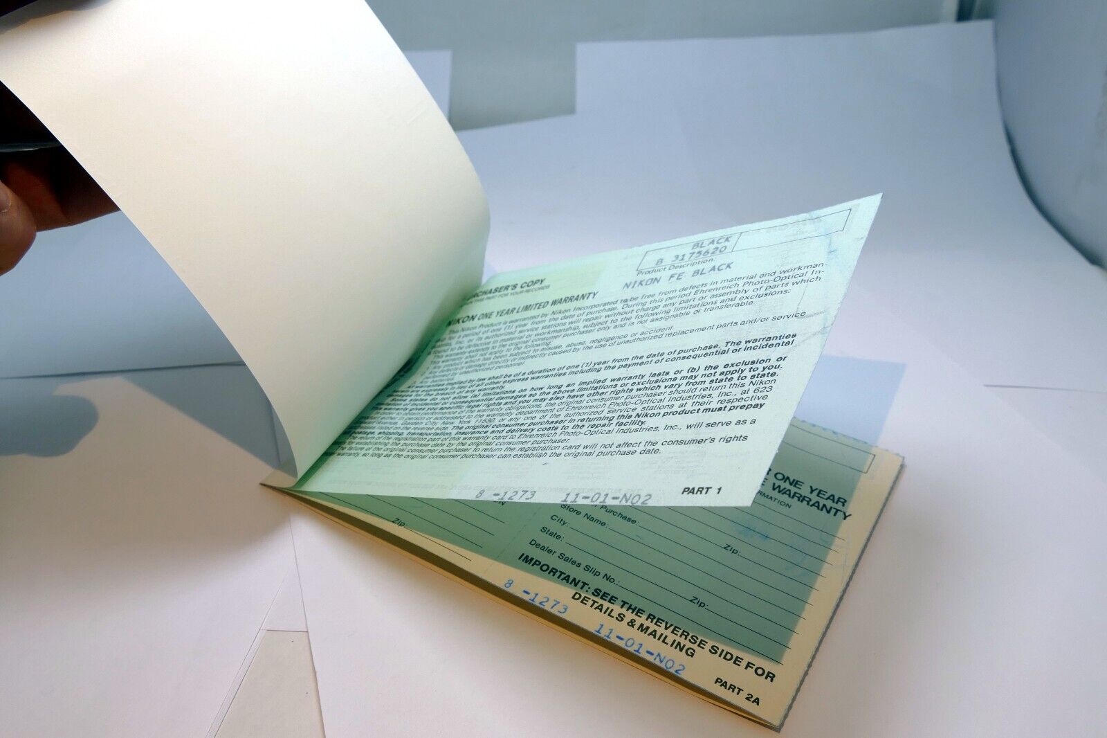 Nikon FE camera registration card 1980 genuine OEM - mint