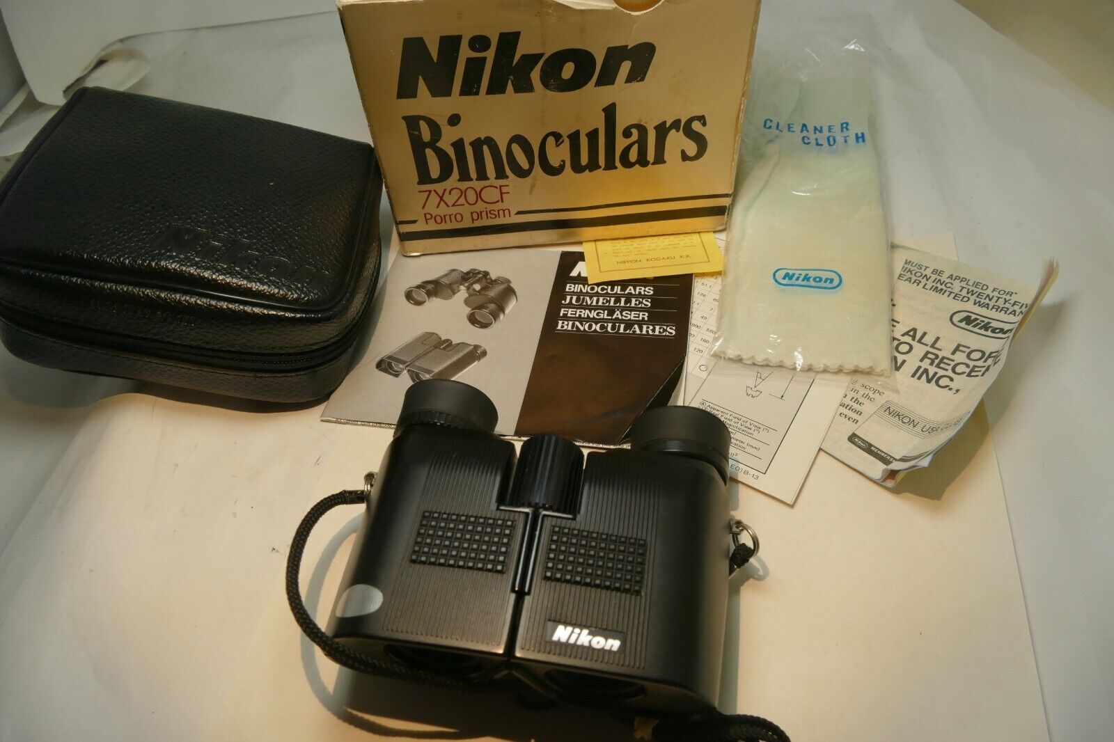 NIKON Porro Prism Binoculars 7X20CF w/ case box, guide Nippon Kogaku Japan