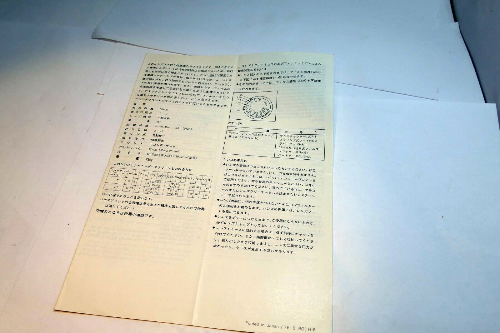 Nikon Nikkor 50mm f2 Lens  Brochure Guide specifications