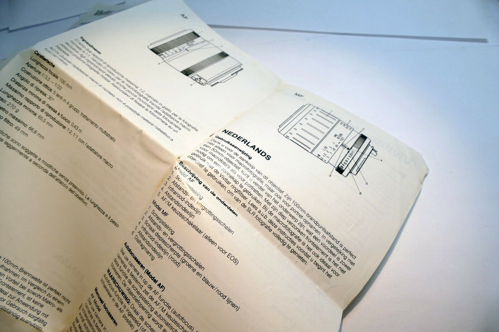 Vivitar 100mm f3.5 Macro AF 1:1  lens Instruction Owner's Sheet  Guide