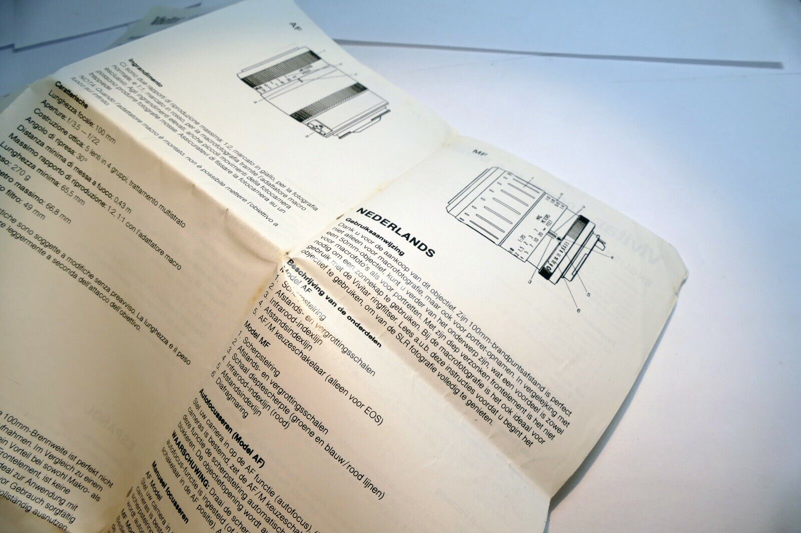 Vivitar 100mm f3.5 Macro AF 1:1  lens Instruction Owner's Sheet  Guide