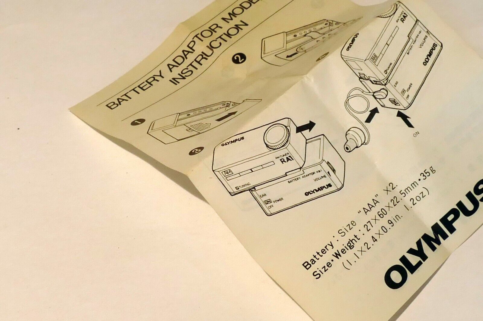Olympus Battery Adapter Model KB1 Instruction Guide owner's manual
