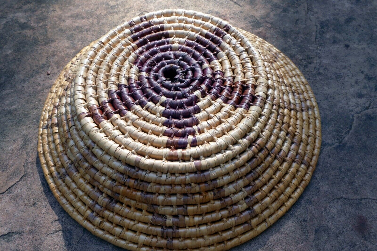 10" Basket Bowl Handwoven Natural Sea Grass Woven Boho Tribal star pattern