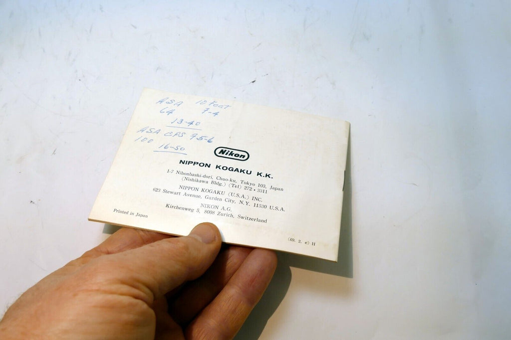 Nikon GN Nikkor 45mm f2.8 F LENS Instruction Guide Manual 1969