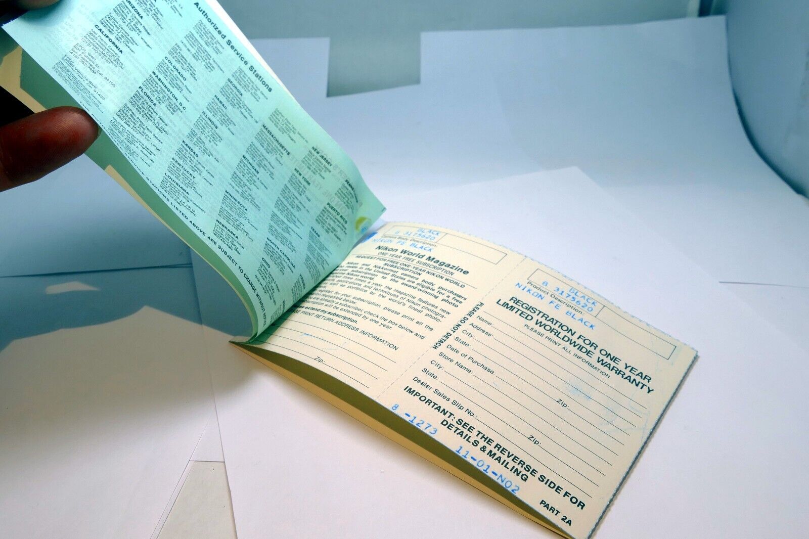 Nikon FE camera registration card 1980 genuine OEM - mint