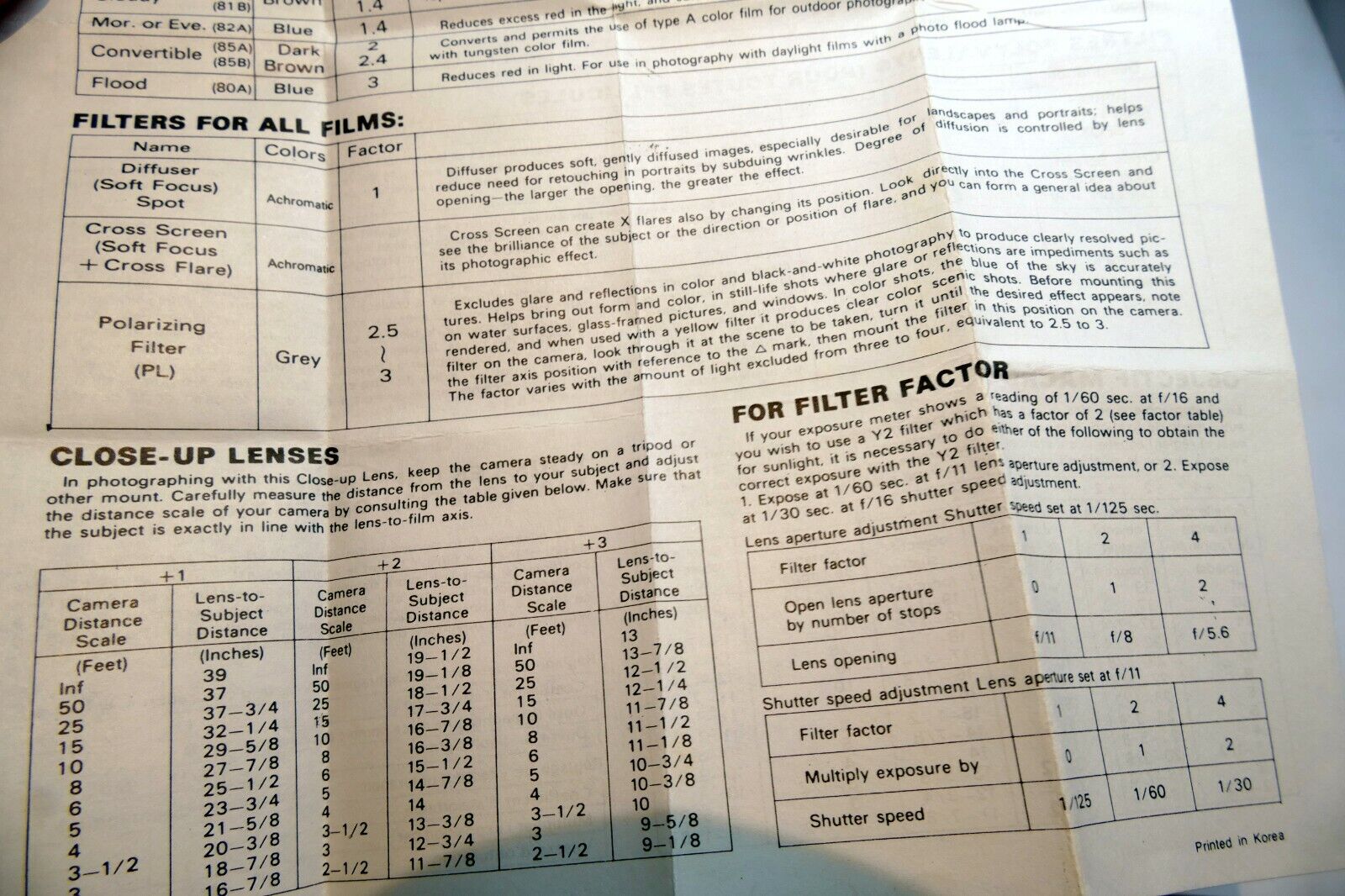 Hoya  Lens Filter Guide brochure  vintage 1970-80's sales list table