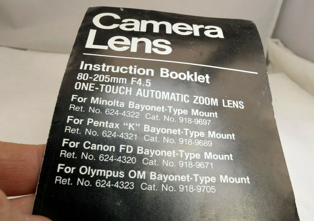 JCPenney Camera lens 80-205mm f4.5 Guide Manual instruction booklet
