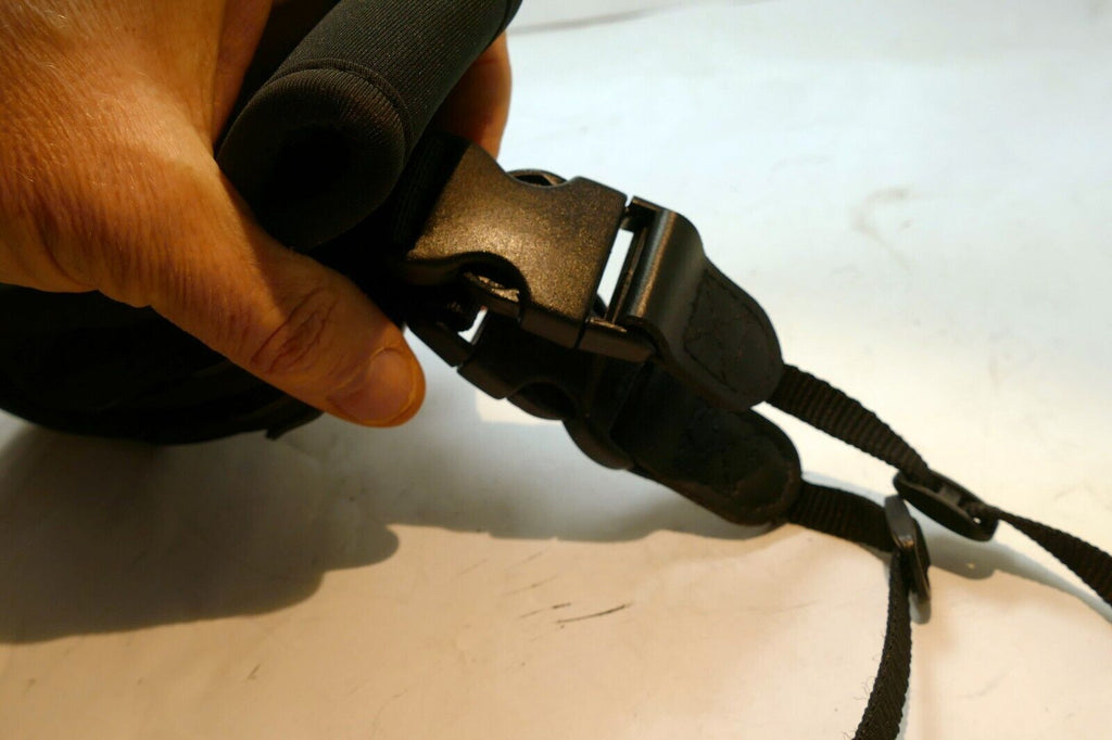 Sturdy Black 2.25" Wide Neoprene Should strap for camera w/ zipper pockets cards