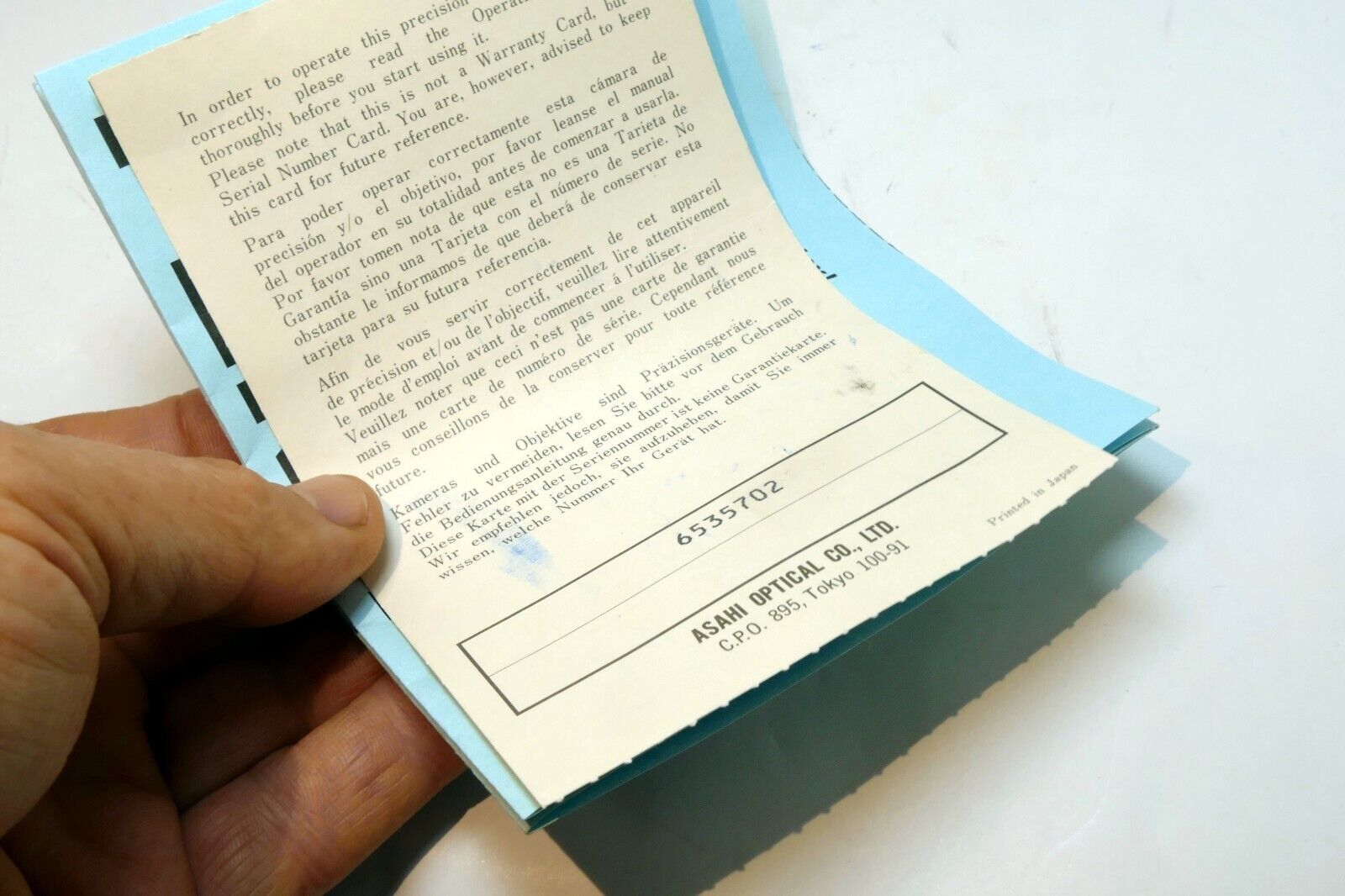 Pentax K1000 camera warranty card vintage 1980's