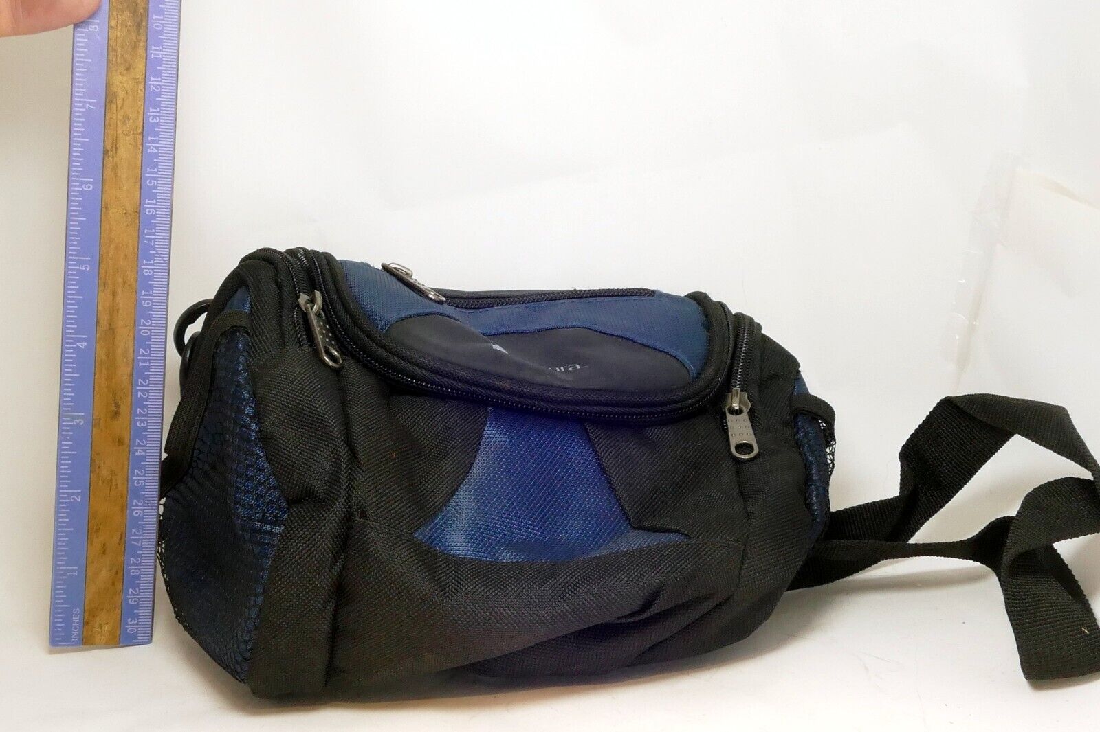LeZura Camera Messenger Case Black /  Blue with shoulder strap