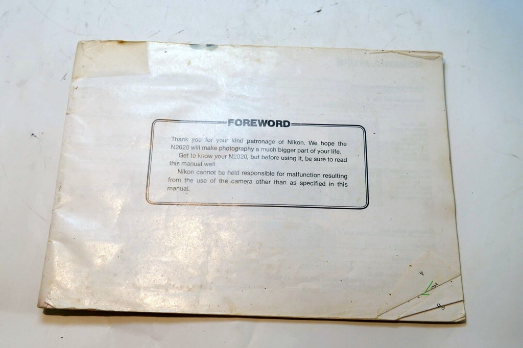 Nikon N2020 AF camera Instruction Guide Manual (missing cover) - OEM vintage