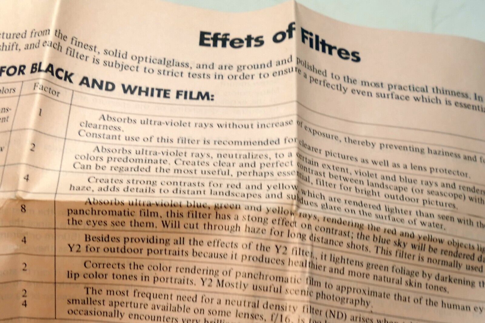 Effects of Filters System Guide Brochure product list Black & white and Color