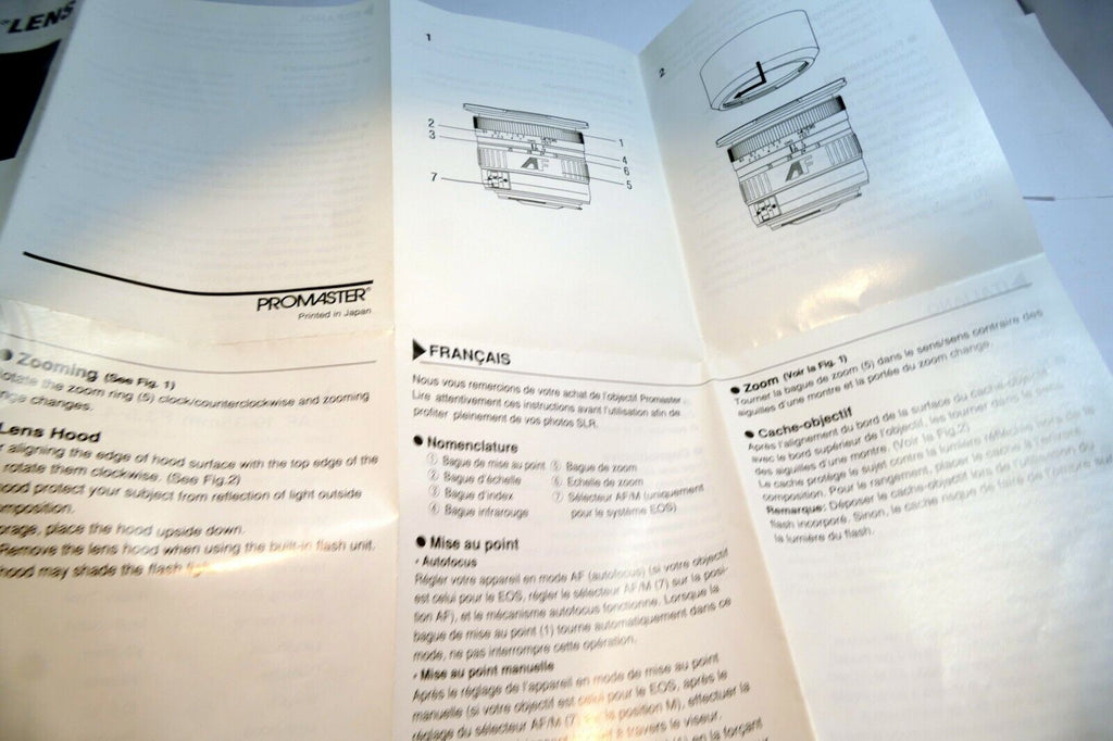 Promaster 19-35mm f3.5-4.5 AF Macro lens Instruction Manual Guide vivitar