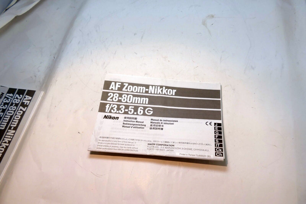 Nikon Nikkor AF 28-80mm f3.3-5.6G LENS Instruction Guide Manual