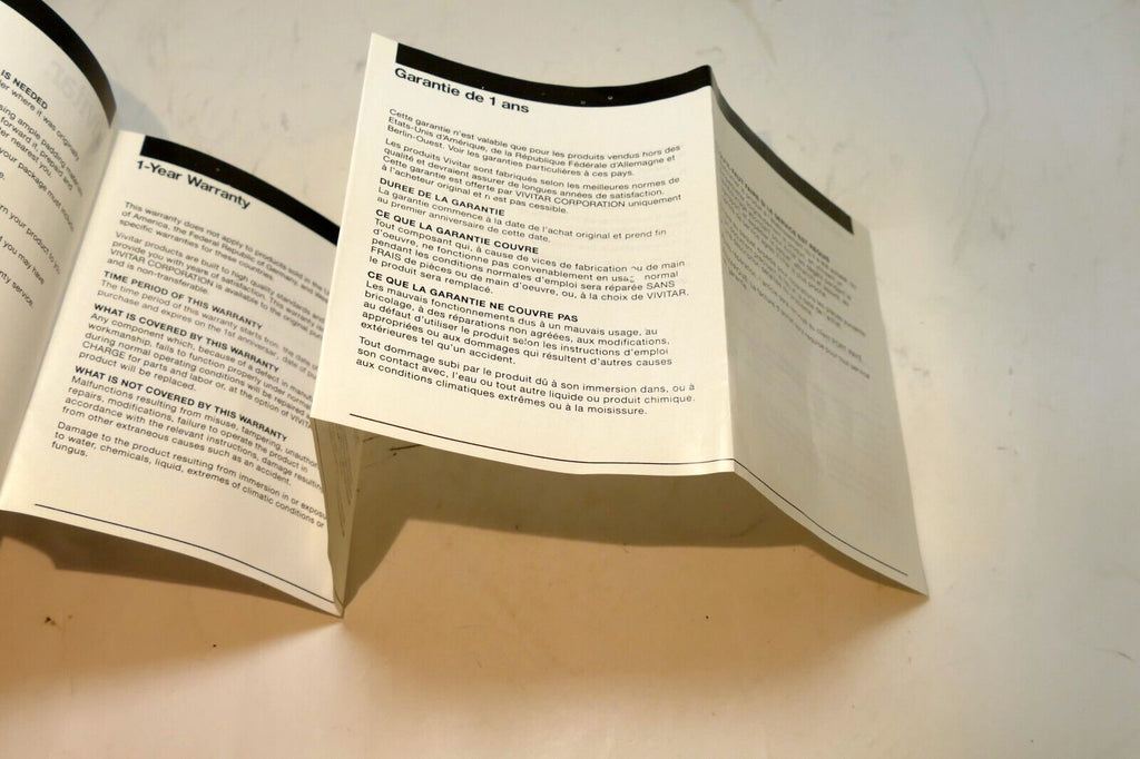 Certificate of Warranty for Vivitar one 1  compact camera