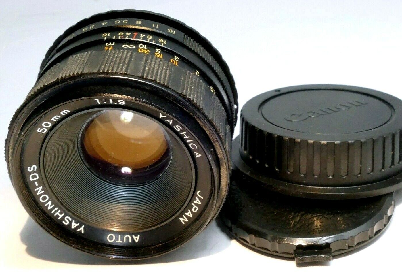Yashica 50mm f1.9 M42 Lens adapted to Canon EOS EF SLR cameras T7i T8i 90D 80D