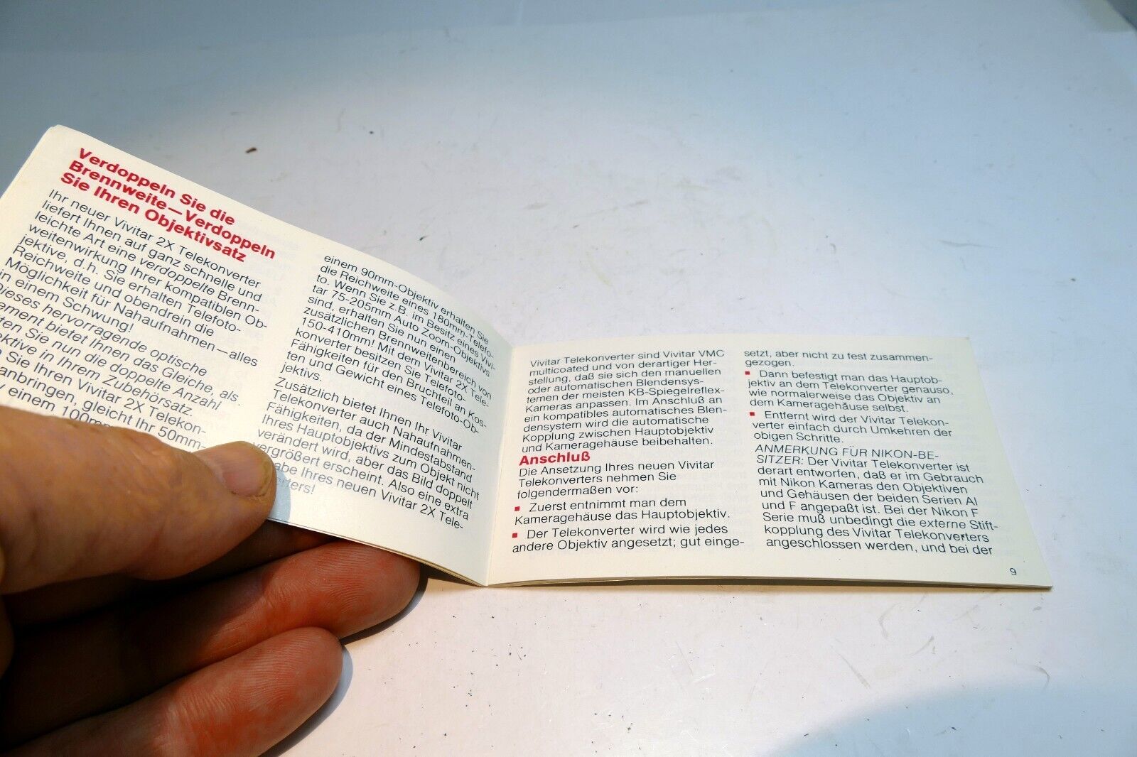 Vivitar 2X Tele Converter  Lens  User's Manual Instruction Guide
