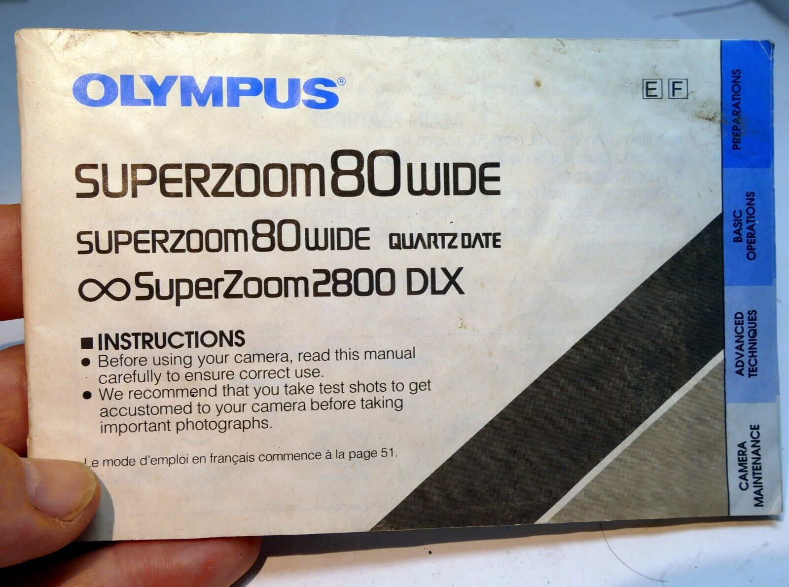 Olympus Super zoom 80 Wide Camera User's Manual Instruction Guide 2800 DLX