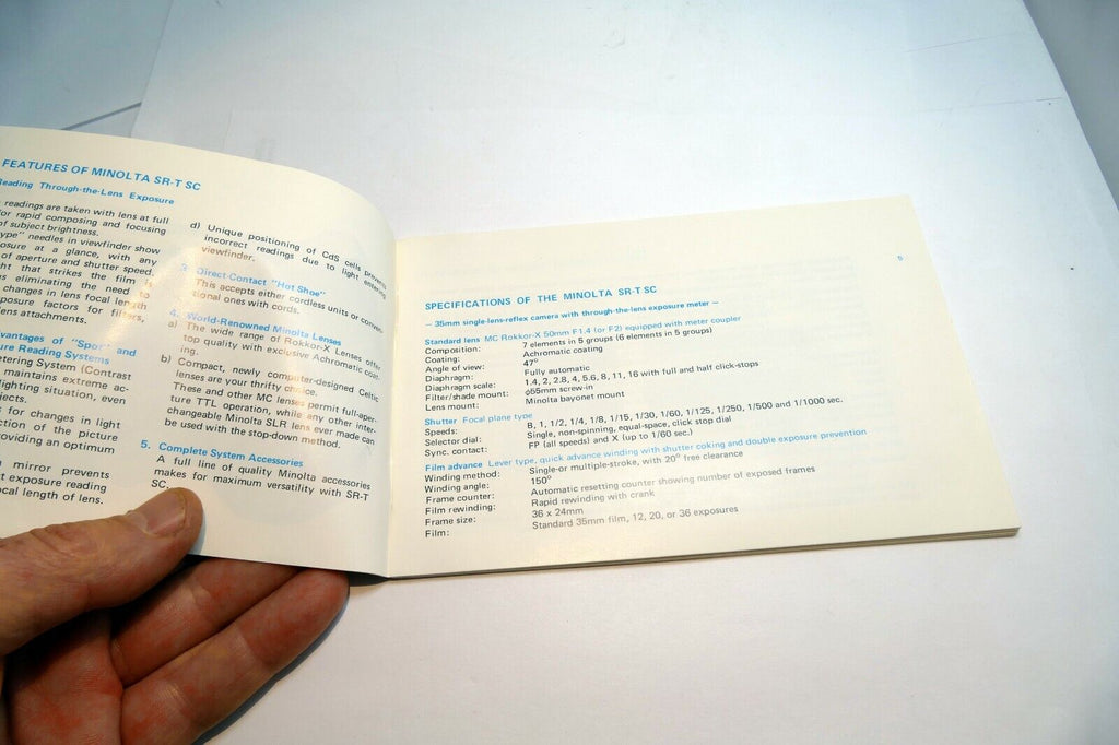 Minolta Camera SRT SC SR-TSC  Owner's Manual Guide instructions English En