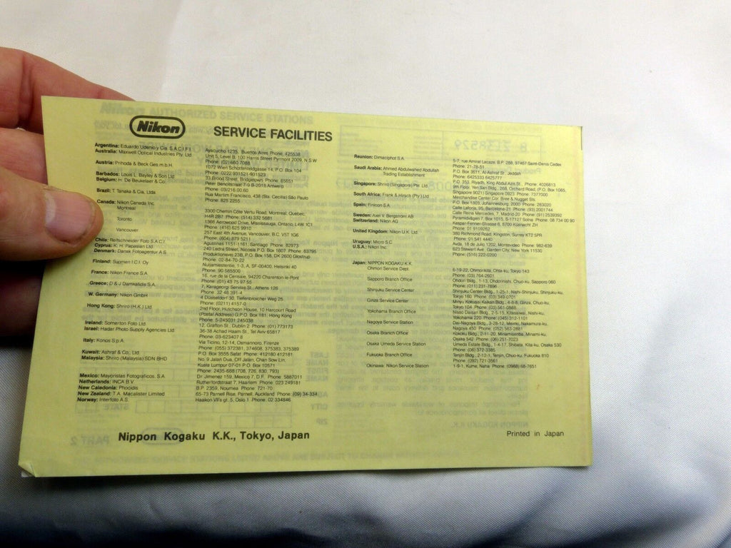 Nikon N8008 Camera warranty card vintage  English E