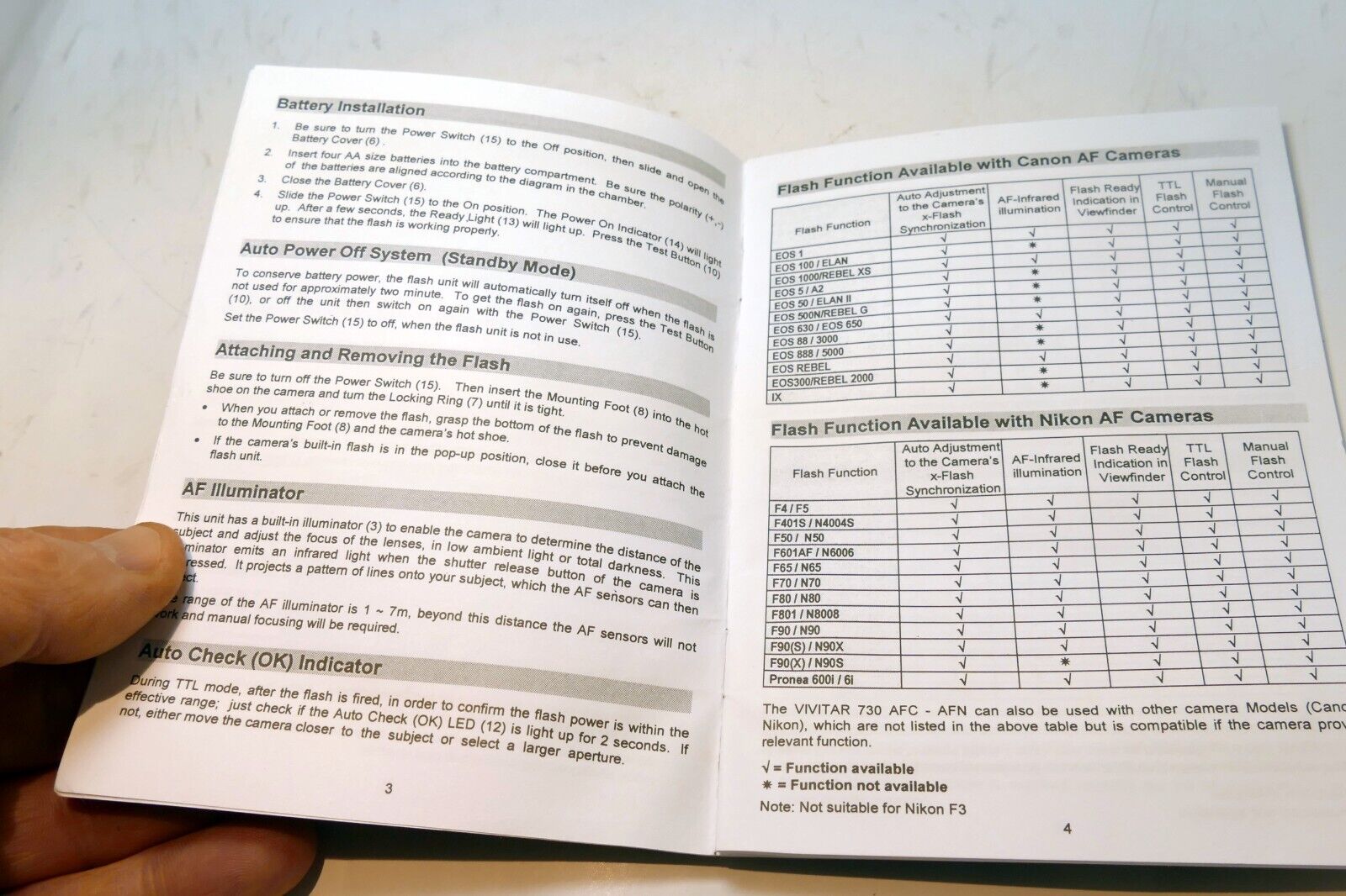 Vivitar 730 AFC AFN Dedicated Flash Instructions manual guide English EN