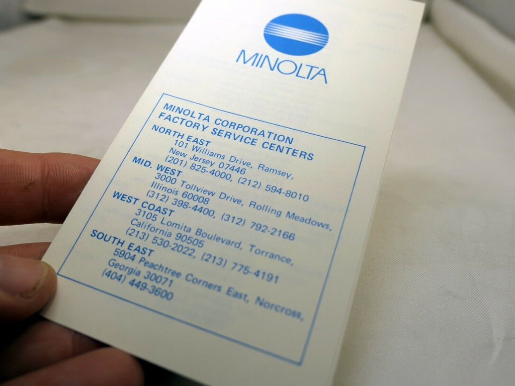 MINOLTA Corporation Factory Service Centers  USA 1990's