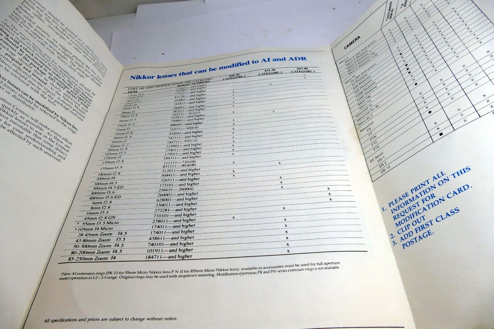 NIKON CONSUMER INFORMATION SHEET MAY 1979 NIKKOR LENS Ai modification Brochure