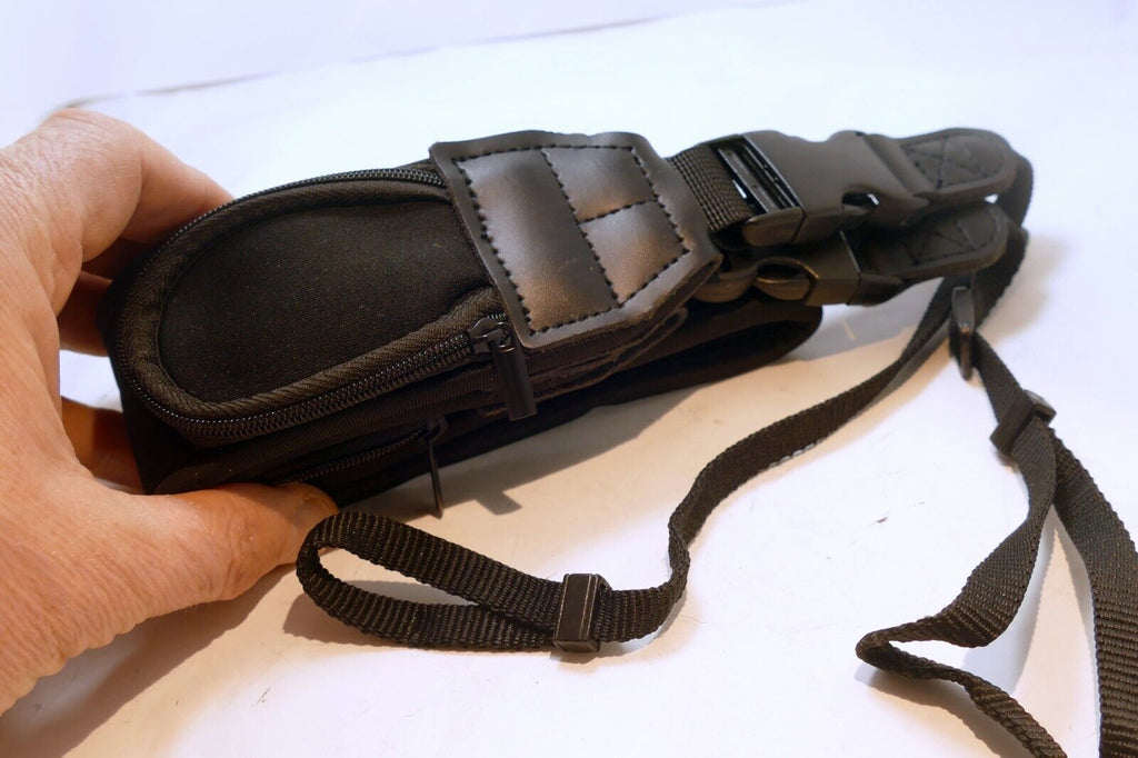 Sturdy Black 2.25" Wide Neoprene Should strap for camera w/ zipper pockets cards
