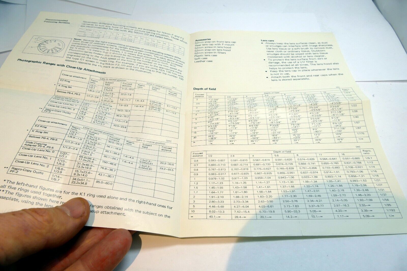 Nikon Auto Nikkor 50mm f2 Non Ai F lens instruction manual guide English