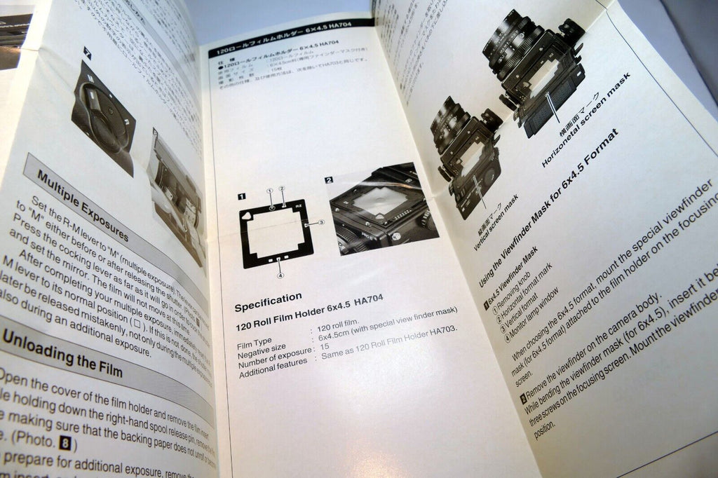 Mamiya RZ67 Roll film Back Holder Instructions Guide Manual HA703 HA704