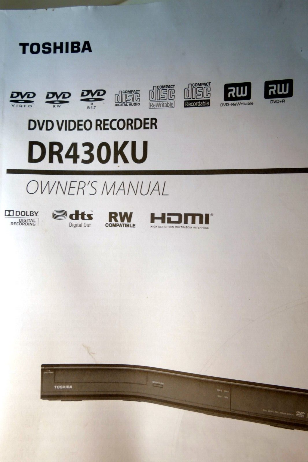 Manual Instruction Guide for Toshiba DVD Video recorder DR430KU
