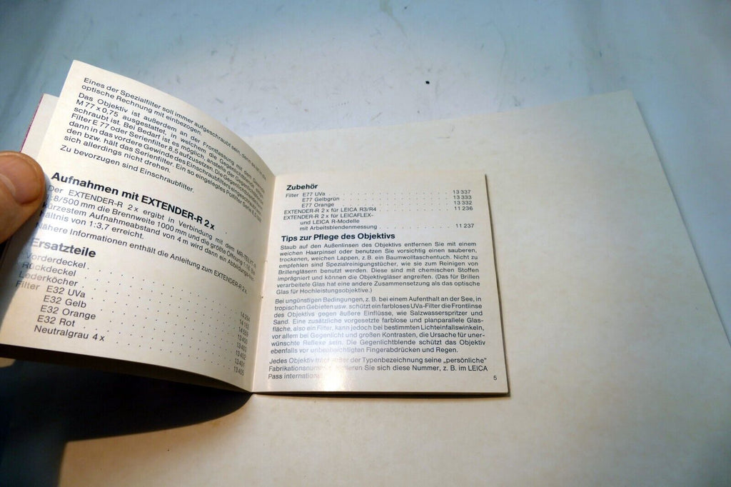 Leica MR-Telyt-R 500mm f8 Lens instruction Guide Book EN GR SP FR