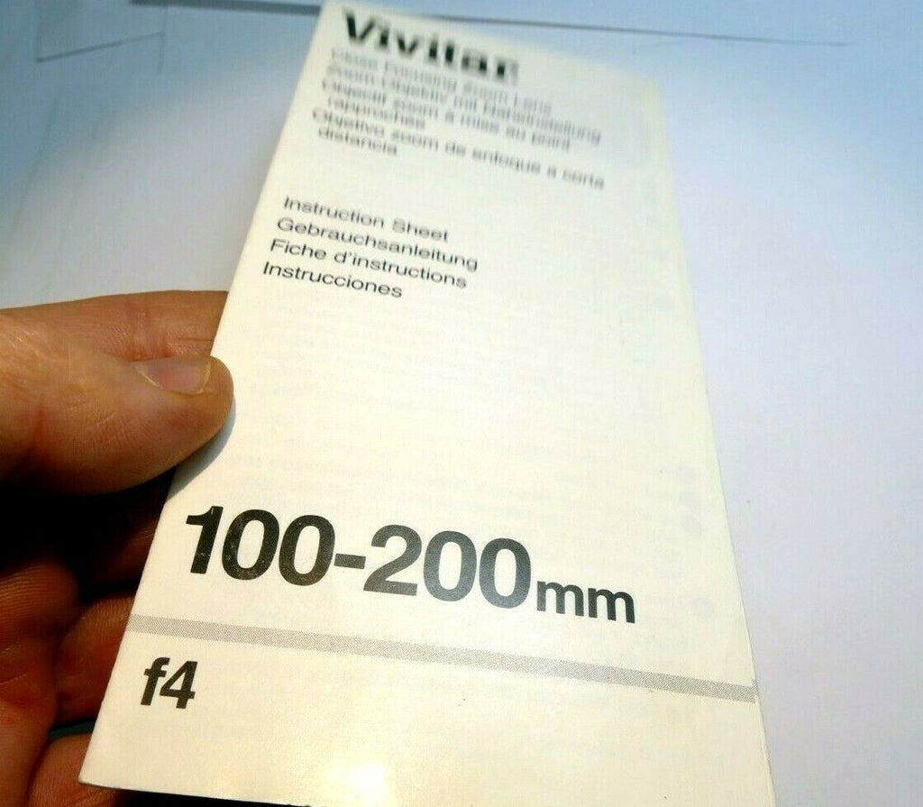 Vivitar 100-200mm f4 manual focus lens Instruction Owner's Sheet  Guide