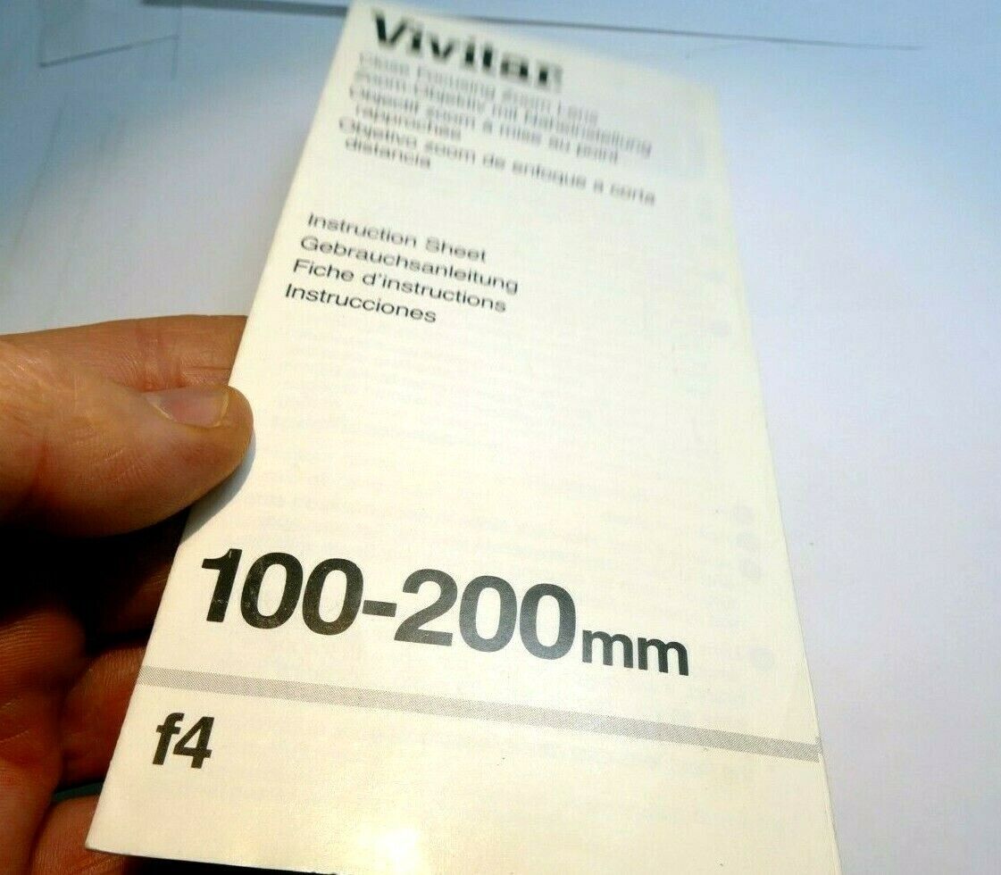 Vivitar 100-200mm f4 manual focus lens Instruction Owner's Sheet  Guide