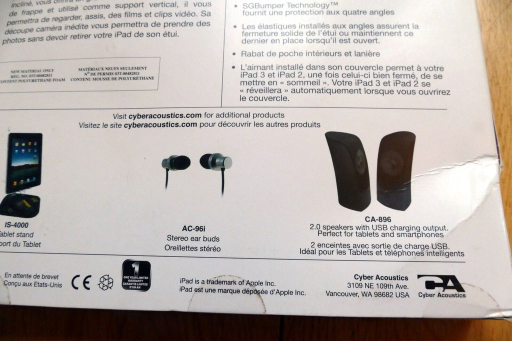 Cyber Acoustics Apple iPad 2, 3 Carrying Folding Case Portfolio  IC-1053HT - NEW