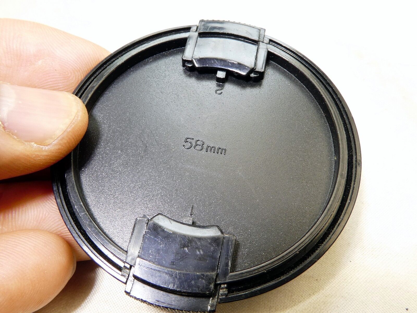 58mm Lens Front Cap Black Plastic snap on type made Hong Kong