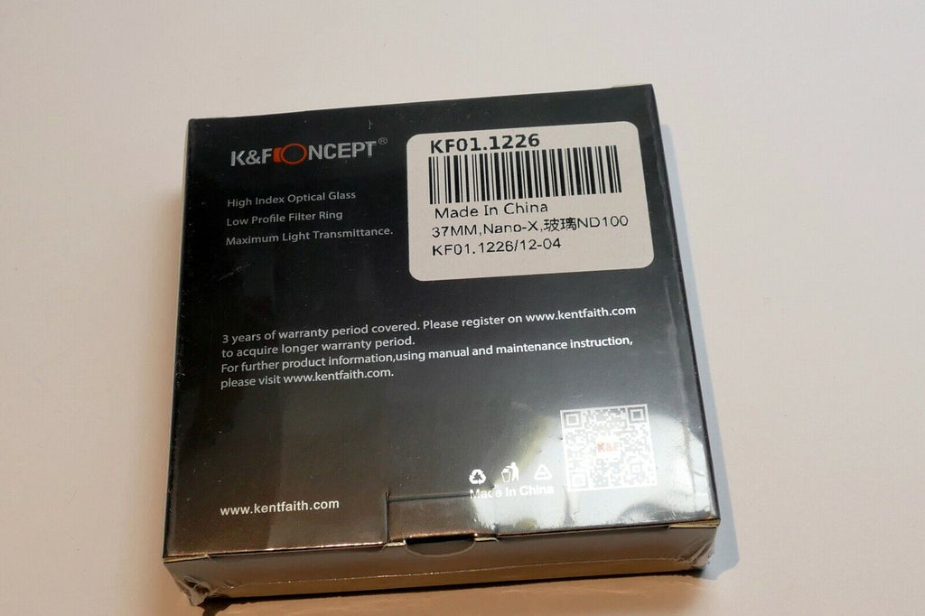 37mm K&F Nano X ND 1000 3.0 10 Stop Neutral Density Lens Filter IR