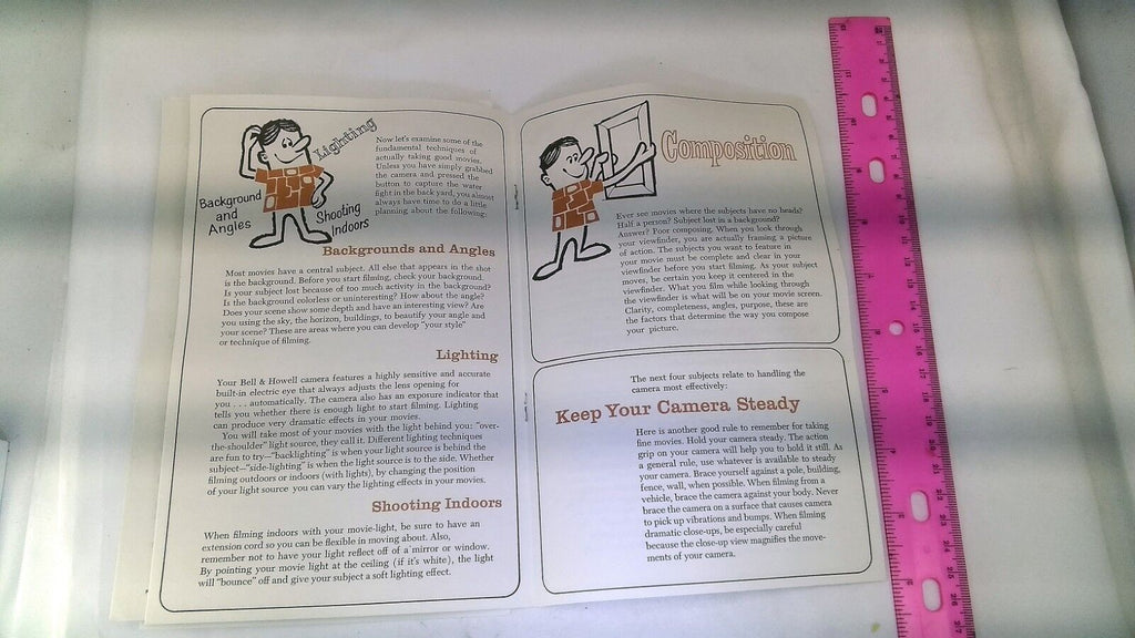 Bell & Howell Super 8 Camera Guide Book English composition background angles