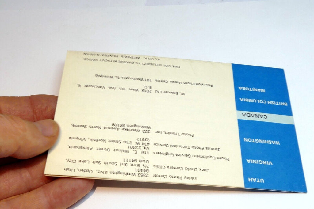 Canon Authorized Service Facilities in USA Canada brochure 1980  advertisement