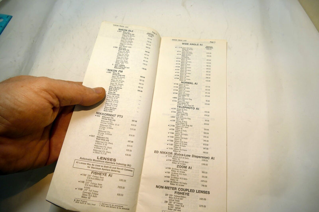 Nikon Sales Brochure Price List Camera F F2A F2AS Photomic FM FM2 - 1977
