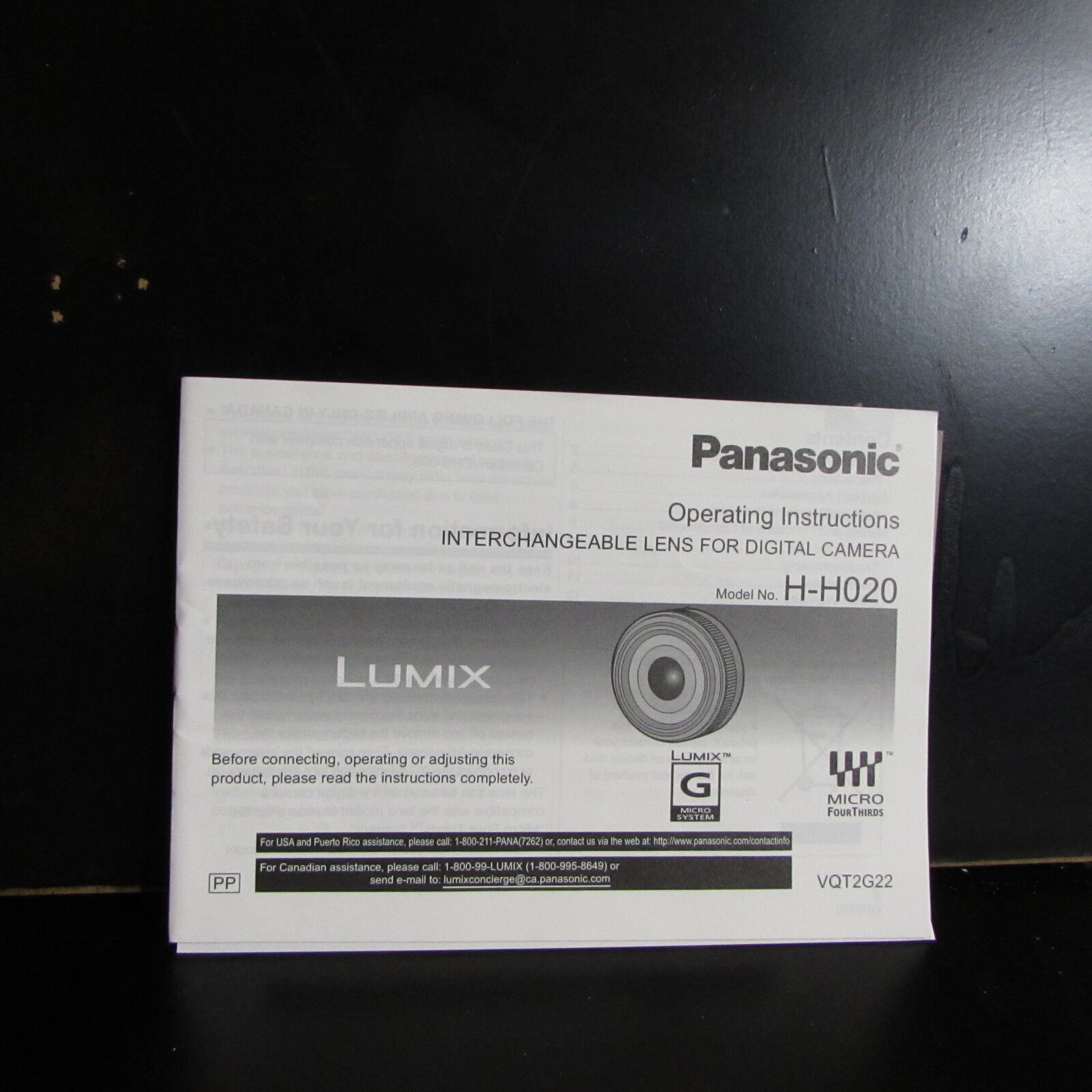 Panasonic H - H020 20mm f1.7 M4/3 Lens Owner Guide User Manual English O401854