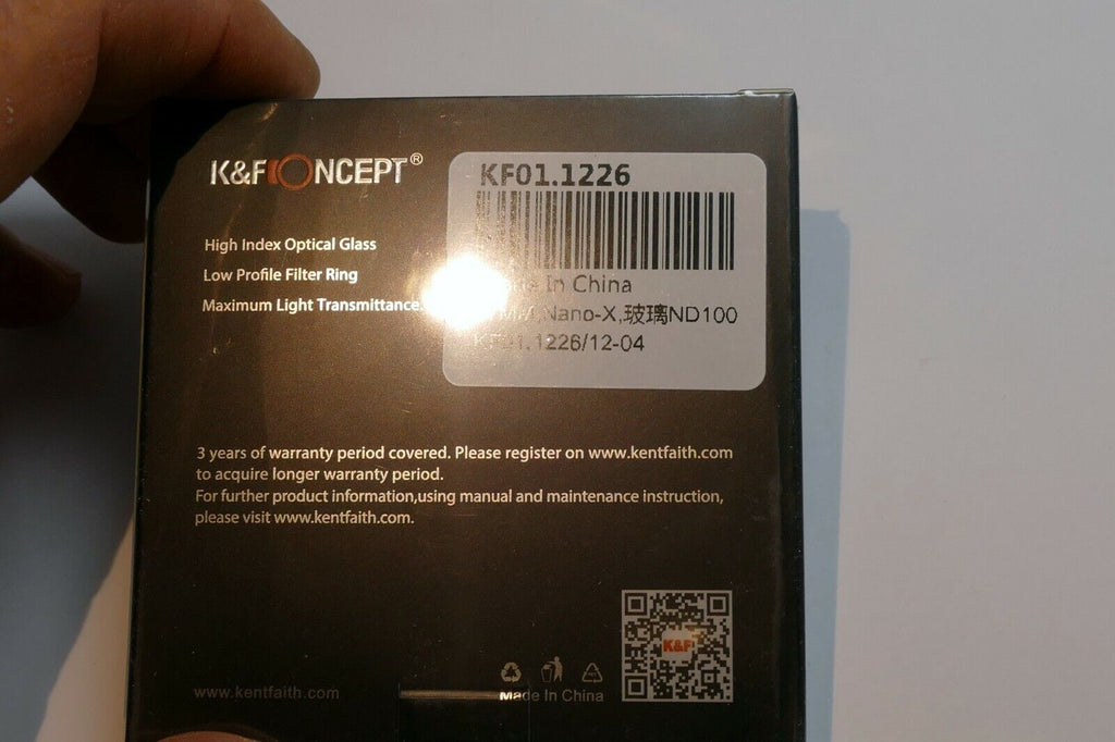 37mm K&F Nano X ND 1000 3.0 10 Stop Neutral Density Lens Filter IR