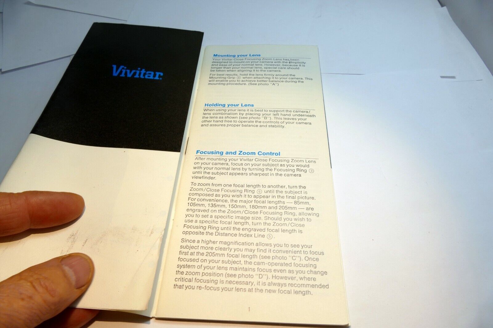 Vivitar 85-205mm f3.8 Close focus lens Instruction Owner's Manual Guide