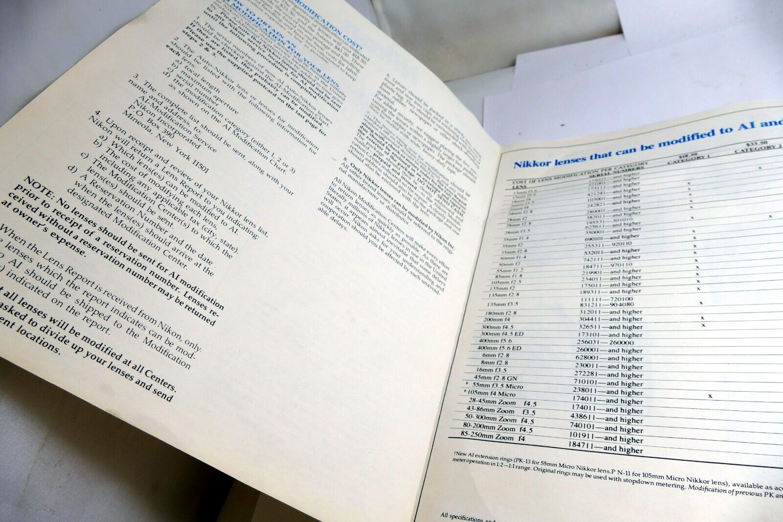 NIKON CONSUMER INFORMATION SHEET MAY 1979 NIKKOR LENS Ai modification Brochure