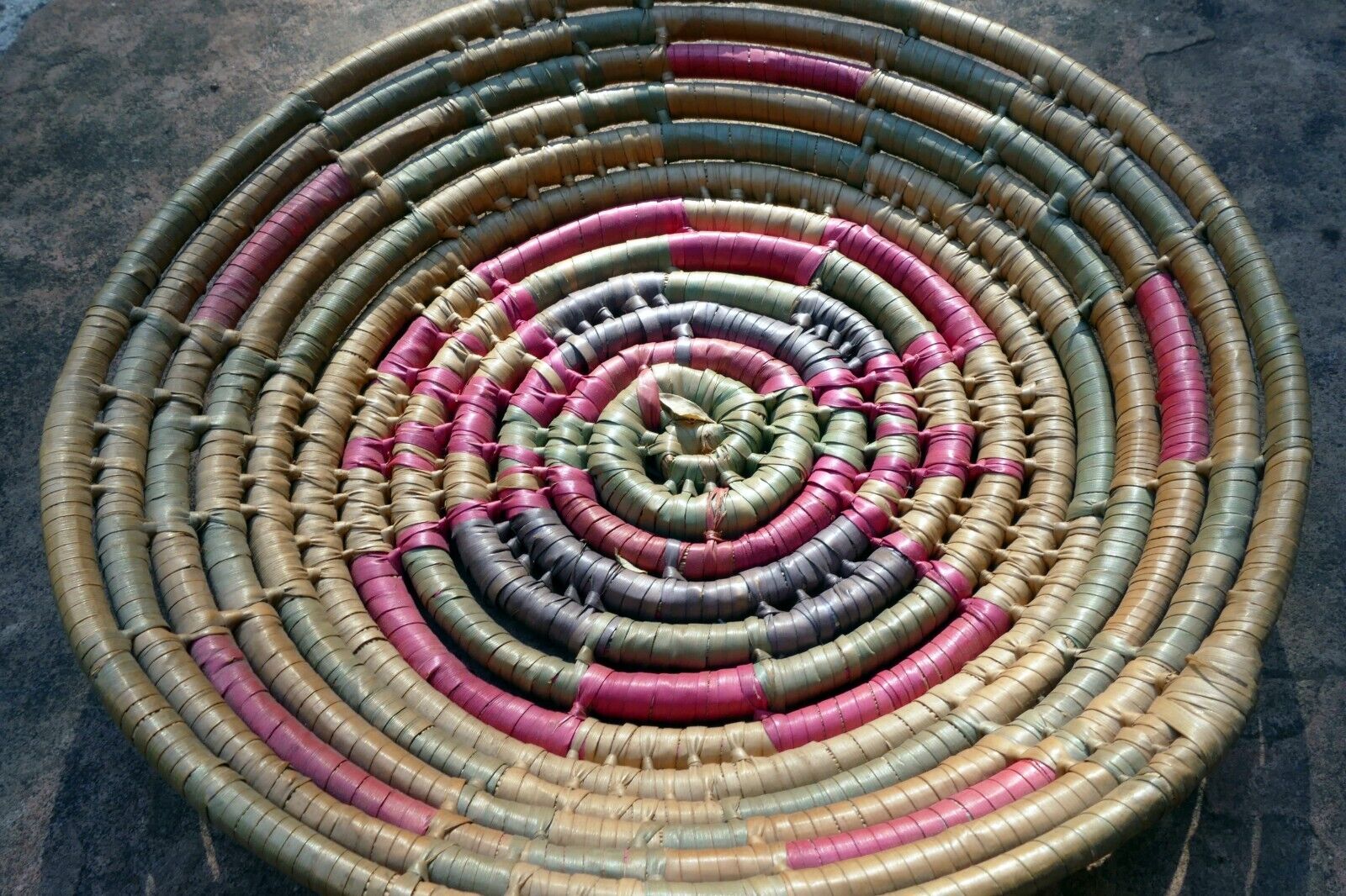 10.5" Basket Bowl Handwoven Natural Sea Grass Woven South west USA - vintage