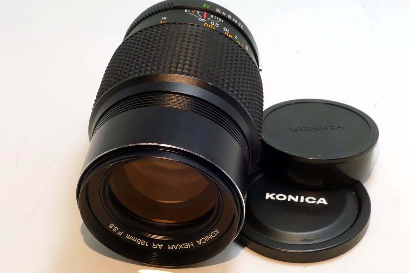 Konica 135mm F/3.5 Hexar AR Mount Lens w/ caps telephoto - Mint condition