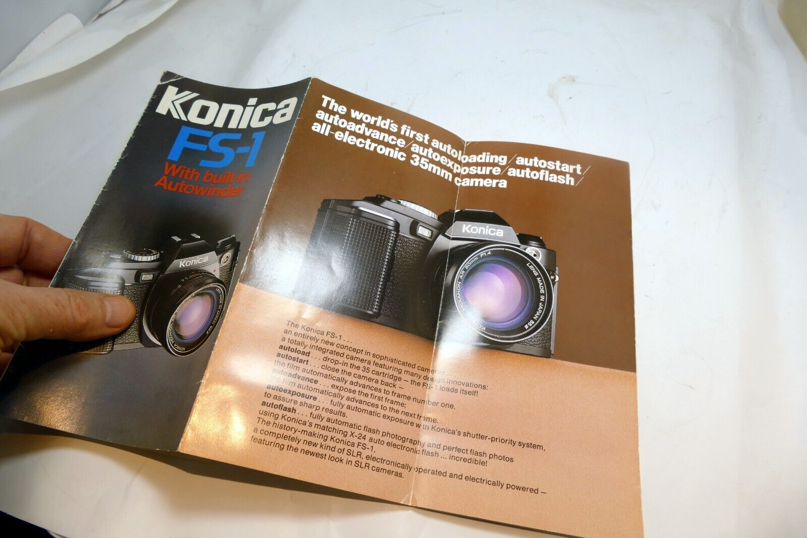 Konica FS-1 camera with built in winder Brochure  Accesory guide