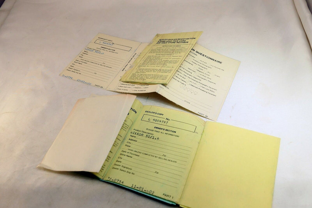 Nikon vintage warranty card (expired) for Nikkor 50mm f1.4 Non  Ai lens 1977